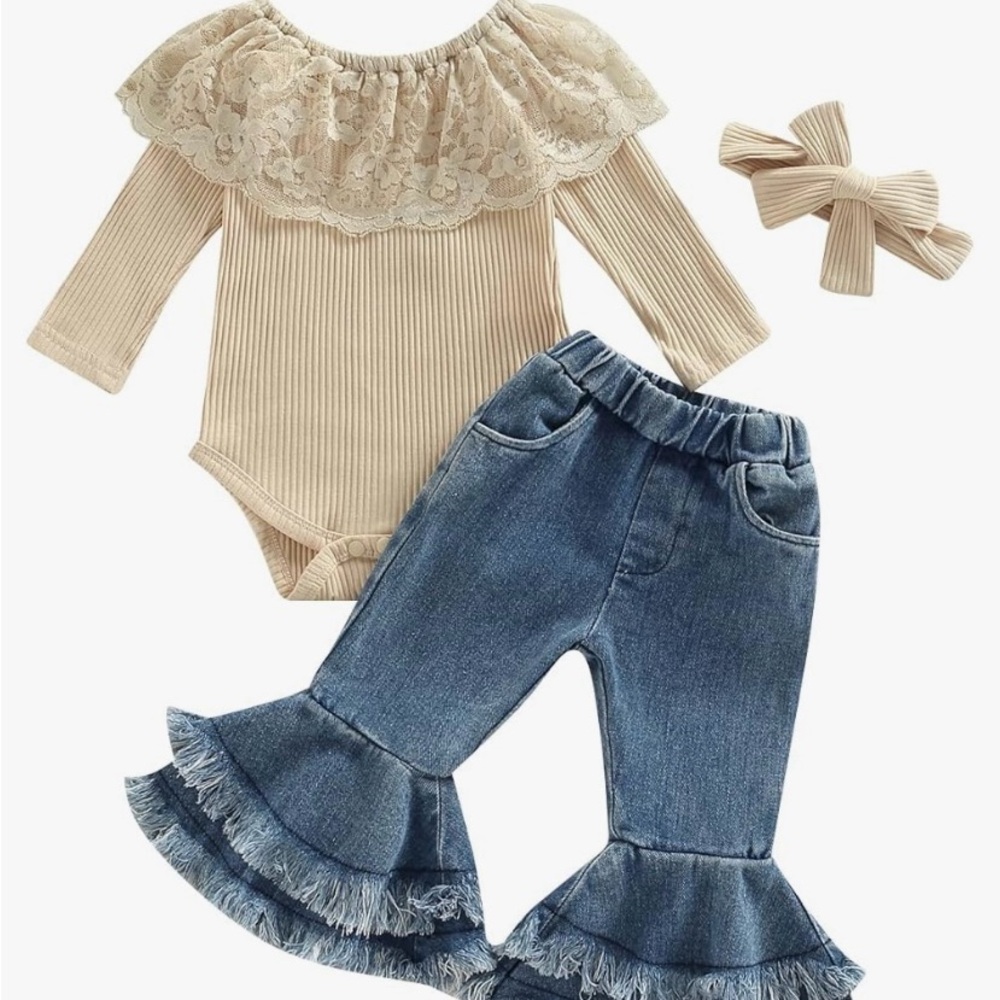 LOT OF BABY ITEMS ALL NEW IN PACKAGES!Amazon Toddler Blue Ruffle Hem Denim Pants